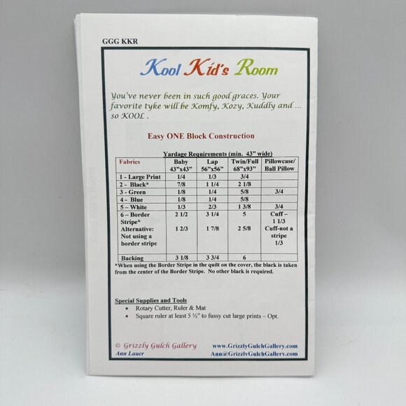 Kool Kids Room Quilt Pattern Lap/Baby/Twin Size Quilts Grizzly Gulch Gallery - Picture 5 of 8